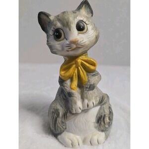 Ceramic Kitty Bell Yellow Bow Sitting Pretty By JSNY  4.25" Vintage